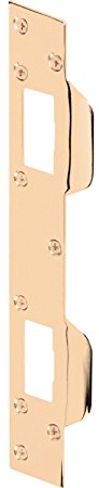 Prime-Line Products U 9480 Door Strike, Accommodates 5-1/2 in. to 6 in. Hole Centers, Steel, Brass Plated