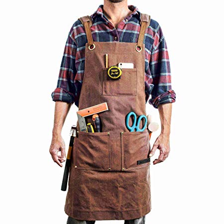 EVERPRIDE Waxed Canvas Work & Tool Apron (Heavy-Duty) All-Purpose Utility Coverall for Men & Women | Reinforced Straps, Multiple Pockets | Adjustable Up To XXL | Waterproof & Durable