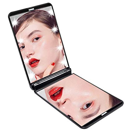 CERSLIMO Compact Travel Makeup Mirror with 8 LED Lights, Handheld Portable Folding Lighted Magnifying Vanity Cosmetic Mirror with Touch Switch
