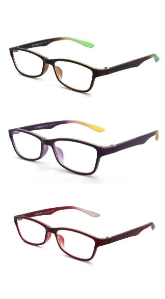 Eye-Zoom® 3 Pack Simply Specs Readers Fashion Style Reading Glasses (Brown, Purple and Red, Strength:  1.00)