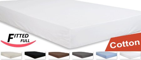 Cotton Full Fitted-Sheet White - Premium Quality Combed Cotton Long Staple Fiber - Breathable Durable and Comfortable - Deep Pocket Hotel Quality By Utopia Bedding Full White