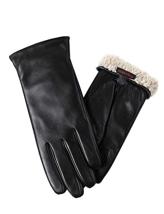 Warm Fleece Lining Touchscreen Texting Driving Winter Womens Leather Gloves