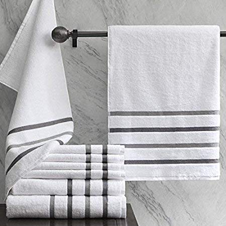 Comfort Spaces Ultra Soft Cotton Bath Towels Set [8 Pieces] Kitchen Towels 2 Bathroom Towels, 2 Hand Towels, 4 Wash Towel Premium Hotel Quality and Highly Absorbent (White, Charcoal)