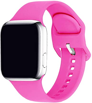 Lakvom Sport Band Compatible for Apple Watch 38mm 42mm 40mm 44mm, Soft Silicone Replacement Strap for iWatch Series 6 5 4 3 2 1 SE (Barbie Pink, 42mm/44mm-s/m)