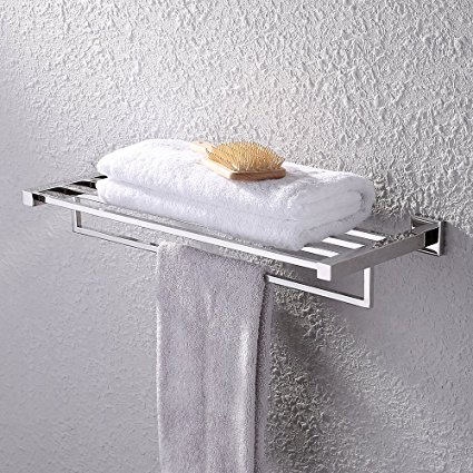 KES Towel Rack, Bathroom Shelf with Towel Bar (Polished 24 Inch Stainless Steel) Shower Organizer Contemporary Style Wall Mount, A21010