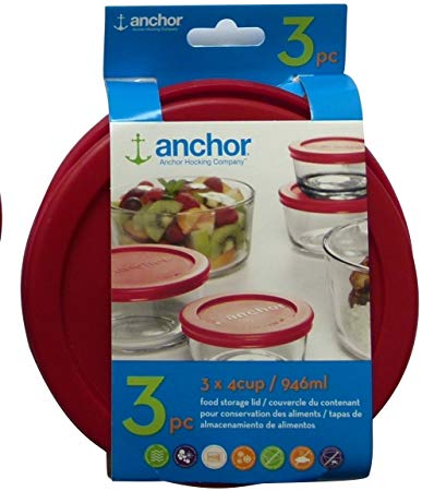 Anchor Hocking Replacement Lid 4 Cup / 946 ml, Set of 3 lids, red Round