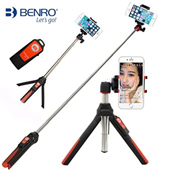 Handheld Tripod 3 in 1 Self-portrait Monopod Extendable Phone Selfie Stick with Built-in Bluetooth Remote Shutter - Orange