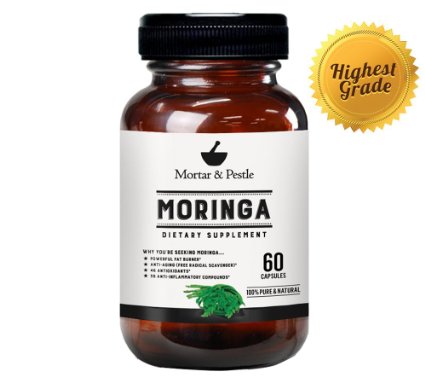 1 Moringa Extract 60 Capsules by Mortar and Pestle - Potent Appetite Suppressant for Quick Weight Loss Increases Metabolism Reduces Stress Boosts Immune System