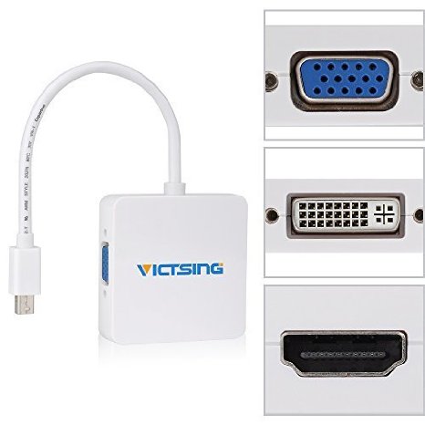 VicTsing Mini Display Port DP to DVI VGA HDMI TV AV HDTV Adapter cable 3 in1 for Mac Book iMac Mac Book Air Mac Book Pro and Mac mini-Square Shape
