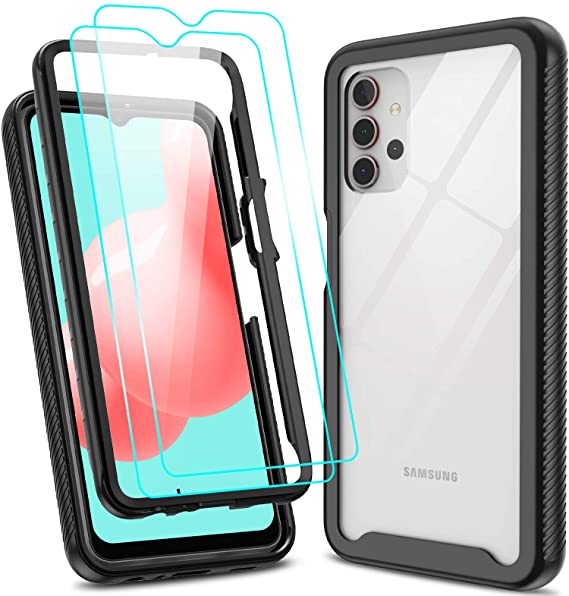 LeYi for Samsung A32 5G Case (Not Fit 4G), Samsung Galaxy A32 5G Case with 2 Tempered Glass Screen Protector, Full-Body Rugged Hybrid Bumper Shockproof Clear Protective Phone Cases for A32 5G, Black