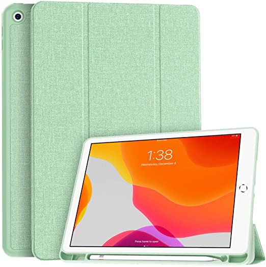 Soke New iPad 10.2 Case with Pencil Holder, iPad 8th Generation 2020/7th Generation 2019 Case-Premium Shockproof Case with Soft TPU Back Cover&Auto Sleep/Wake for Apple iPad 10.2", Light Green