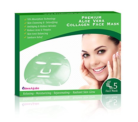 iBeautyLabs Collagen Face Mask with 10X Absorption Anti Aging Treatment (Aloe Vera)