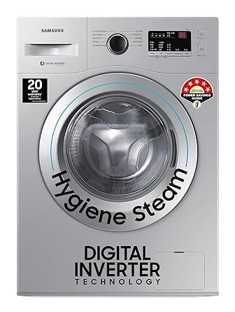 Samsung 7 kg, 5 star, Hygiene Steam with Inbuilt Heater, Digital Inverter, Fully-Automatic Front Load Washing Machine (WW70R20GLSS/TL, DA SILVER)