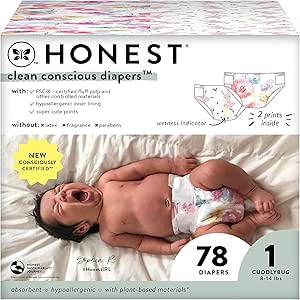 The Honest Company Clean Conscious Diapers | Plant-Based, Sustainable | Rose Blossom   Tutu Cute | Club Box, Size 1 (8-14 lbs), 78 Count