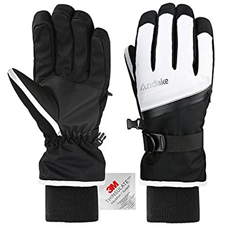 Andake Ski Gloves, 3M Thinsulate Waterproof TPU Membrane Women’s Winter Gloves with Non-Slip PU Palms for skiing, snowboarding, riding, climbing and skating