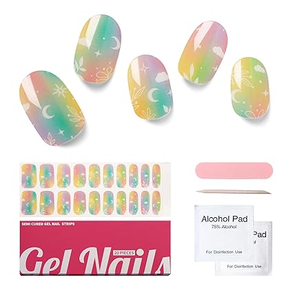 Semi Cured Gel Nail Strips, 20 PCS Gel Nail Stickers Work with UV Light, Gel Nail Wraps, Salon Quality & Easy to Use - Alice's Dream