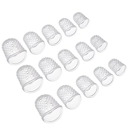 Antner 15 PCS Guitar Fingertip Protectors Silicone Finger Guards for Ukulele Electric Guitar, 5 Sizes, Clear