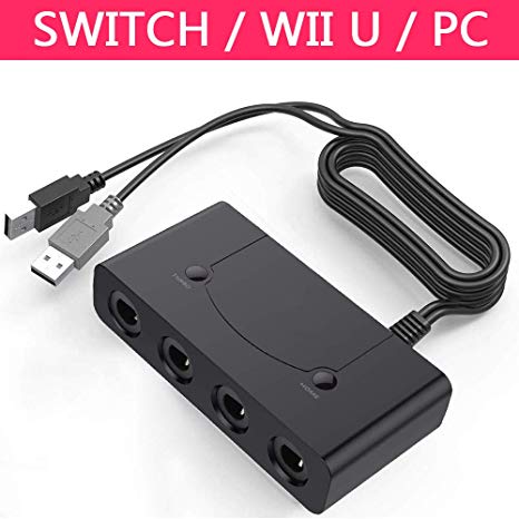 Gamecube Controller Adapter, BRIGHTSHOW Super Smash Bros Will U Gamecube Adapter with Turbo and Home Buttons NGC Controller for Switch/Wii U & PC USB with 4 Slots, No Driver Need (Turbo   Home)