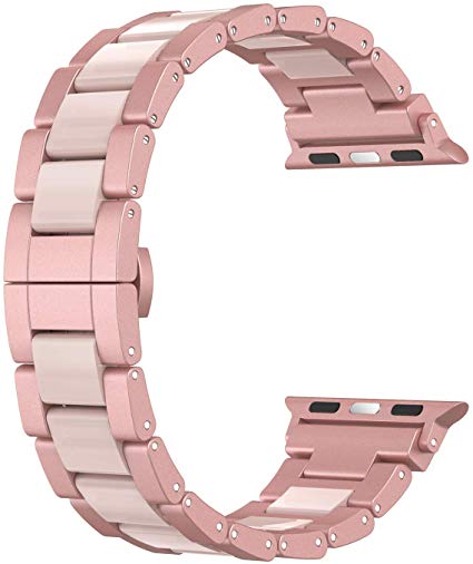 Wearlizer Rose Gold Compatible with Apple Watch Bands Women 38mm Series 5 4 40mm for iWatch Metal Straps with Lavender Resin Fashion Dressy Replacement Stylish Wristbands Series 3 2 1 Sports Edition