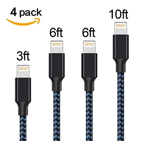 Lightning Cable, Weavom Charger Cables 4Pack 3FT 6FT 6FT 10FT to USB Syncing Data and Nylon Braided Cord Charger for iPhone X/8/8 Plus/7/7 Plus/6/6 Plus/6s/6s and more