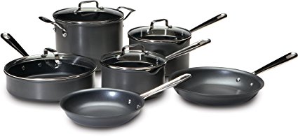 Emeril by All-Clad E920SA64 Hard Anodized Nonstick with Pouring Spouts Scratch Resistant 10-Piece Cookware Set, Black