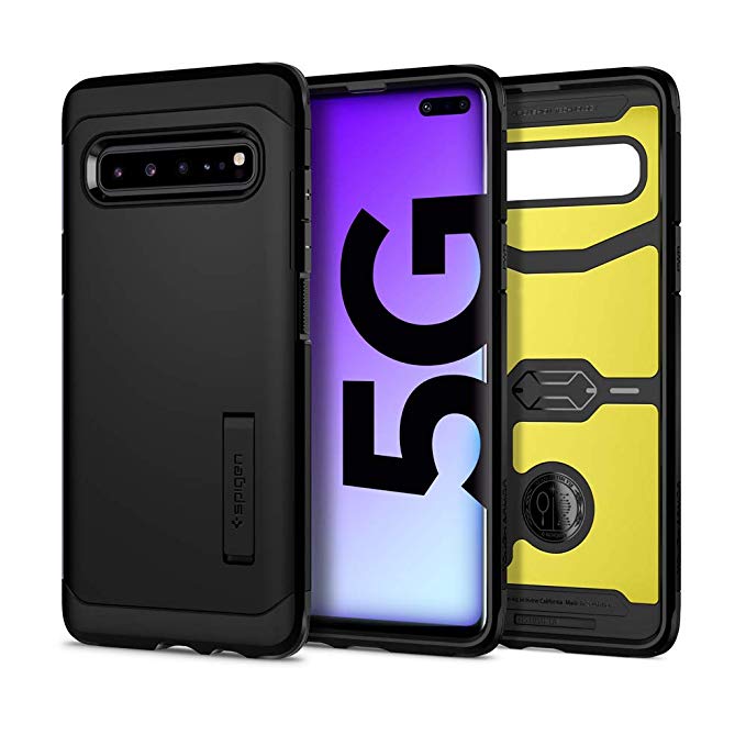 Spigen Tough Armor Galaxy S10 5G Case Cover with Shockproof Protection and Integrated Kickstand for Samsung Galaxy S10 5G (2019) - Black