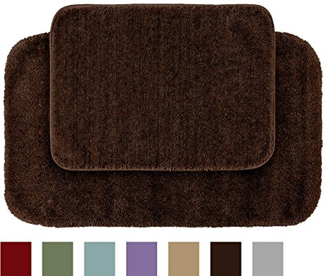 Garland Rug 2-Piece Traditional Nylon Washable Bathroom Rug Set, Chocolate