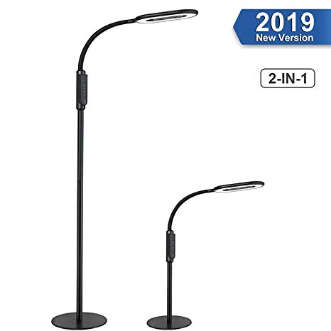 LED Floor Lamp, AGM Dimmable Reading Lamp for Living Room Bedroom, Standing Desk Lamp 2 in 1, Flexible Gooseneck, Touch Control Panel, 16W