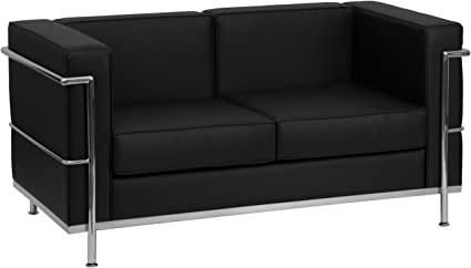 Flash Furniture HERCULES Regal Series Contemporary Black Leather Loveseat with Encasing Frame