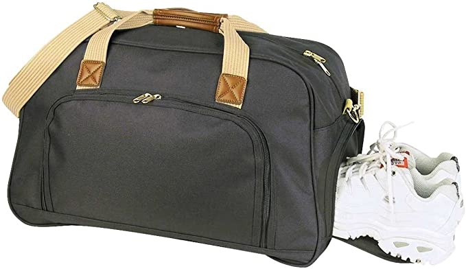 24" Deluxe Large Sport Gym Tote Bag Travel Duffel Bag Black/ Khaki (Pack of 1, Duffle With Shoes Storage)