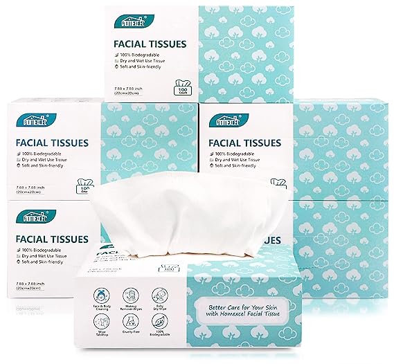 HOMEXCEL Makeup Remover Wipes, Disposable Face Towels 6 Pack, Facial Wash Cloths, Unscented Facial Tissues 100% Biodegradable, Dry and Wet Use for Baby Adult Sensitive Skin（600 Count）