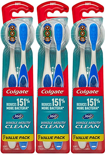 Colgate 360 Toothbrush with Tongue and Cheek Cleaner, Soft (6 count)