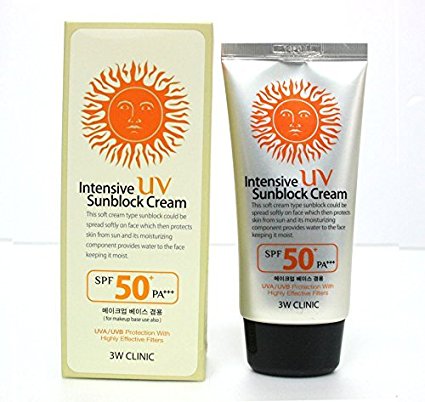 3w Clinic Intensive Uv Sunblock Cream Spf50 Pa    70ml (For Make up Base Use Also)