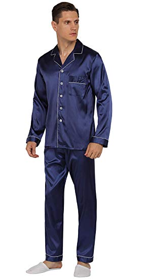 YIMANIE Mens Silk Satin Pajamas Set Classic Sleepwear Loungewear