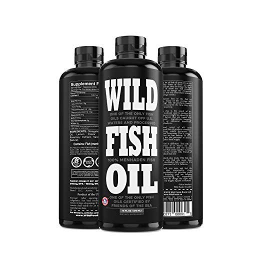 Wild Fish Oil, Sustainable Omega-3 DPA, DHA, EPA - 16 oz BPA-Free Bottle - Lemon Flavor, Friends of The Sea Certified, Ultra-Premium Burpless Oil, Harvested from U.S. Waters (Two 16oz Bottles)