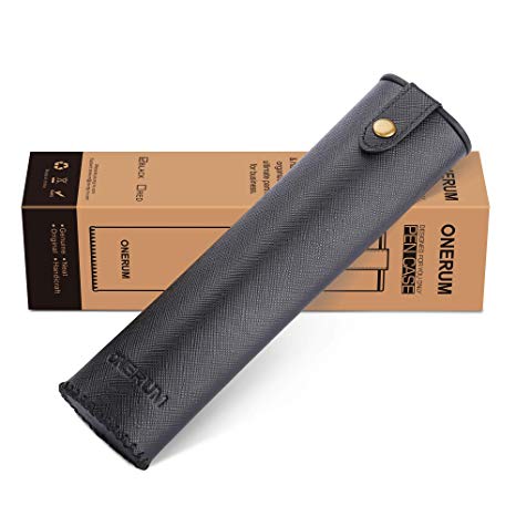 ONERUM Genuine Leather Pen Case Holder Pouch Bag for Pen Pencil Ballpoint Pen Ruler(Black)