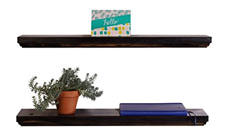 DAKODA LOVE Routed Edge Floating Shelves, USA Handmade, Clear Coat Finish, 100% Countersunk Hidden Floating Shelf Brackets, Beautiful Grain Pine Wood Wall Decor (Set of 2) (24", Midnight)