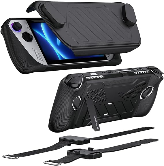 JSAUX ModCase for ROG Ally with Detachable Front Shell, Protective Case, Metal Bracket and Strap Compatible with ASUS ROG Ally Accessories Basic Set Black-PC0109