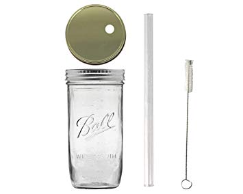 Smoothie Cup Mason Drinking Jar Wide Mouth Glass Ball Mason Jar 24 oz/Smoothie Cup with Lid and Straw 100% Eco Friendly - by Jarming Collections