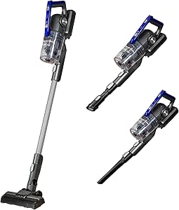 Russell Hobbs Cordless Stick Vacuum Cleaner Hoover 350W, 25.2V 3 Hour Quick Charge 50 Min Run Time, 22KPA Brushless Motor, 2 in 1 Multi Tool Glide Pro Plus Grey & Blue, For Carpet, Pet Hair RHHS4101