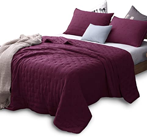 KASENTEX Quilt-Coverlet-Bedspread-Blanket-Set for All Season with Two Pillow Shams, Ultra Soft, Machine Washable, Microfiber Lightweight, Nostalgic Design - Solid Color(Queen   2 Shams, Burgundy Red)