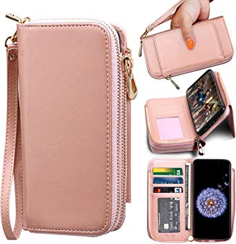 E LV Wallet Case for Samsung Galaxy S9 Plus [PU Leather] Detachable 2in1 Folio Purse for Samsung S9 Plus Credit Card Flip Case Protective with Card Slots, Stand and Magnetic Closure (Rose Gold)