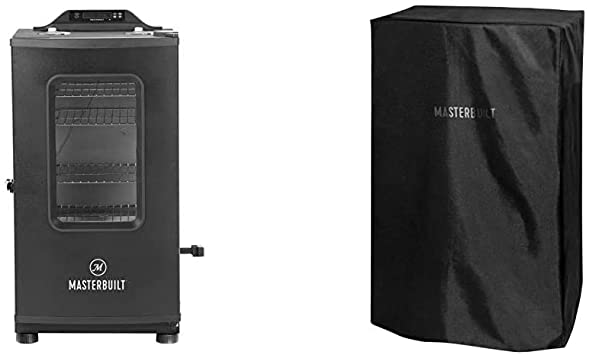 Masterbuilt MB20073519 Bluetooth Digital Electric Smoker with Broiler, 30 inch, Black & MB20080319 Electric Smoker Cover, 30 inch, Black