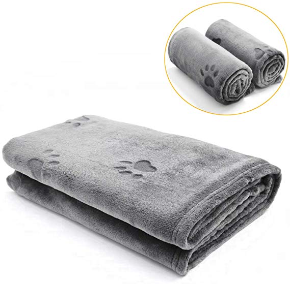 YINXUE 2 Pack Soft Pet Flannel Blanket with Cute 3D Paw Design, 30" x 40" Warm Dog Cat Sleep Mat Bed Cover (Grey)