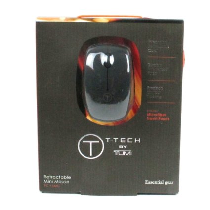 T-Tech by Tumi Retractable Cord USB Optical Mini Mouse With Microfiber Travel Pouch