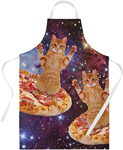 Baking Aprons for Women Men - Pizza Space Cats Funny Kitchen Cooking Apron