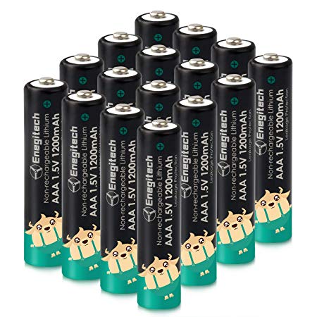 Enegitech AAA Lithium Batteries 16 Pack 1.5V 1200mAh Long Lasting Leakproof AAA Battery for Flashlight Alarm Clock Remote Control Upgraded Version(Do Not Recharge)