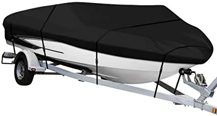 NEXCOVER Boat Cover, Waterproof Heavy Duty Boat Covers Trailerable Runabout Boat Cover Fit V-Hull, TRI-Hull, Pro-Style, Fishing Boat, Runabout, Bass Boat, Storage Bag and Tightening Straps Included
