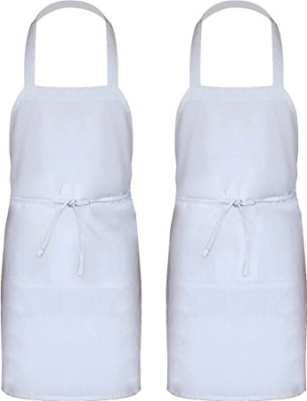 Professional Bib Apron (Set of 2, White, 32 x 28 inches) - Durable, String Adjustable, Machine Washable, Comfortable, Easy Care - by Utopia Wear
