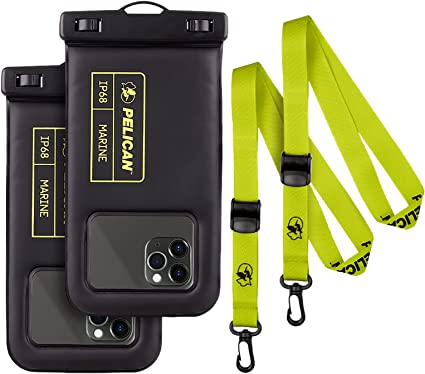 Case-Mate Pelican – 2 Pack – Marine Series – Water-Proof Floating Protection Phone Pouch (Regular Size) with Detachable Lanyard – Black/Hi-Vis Yellow (PP048884)